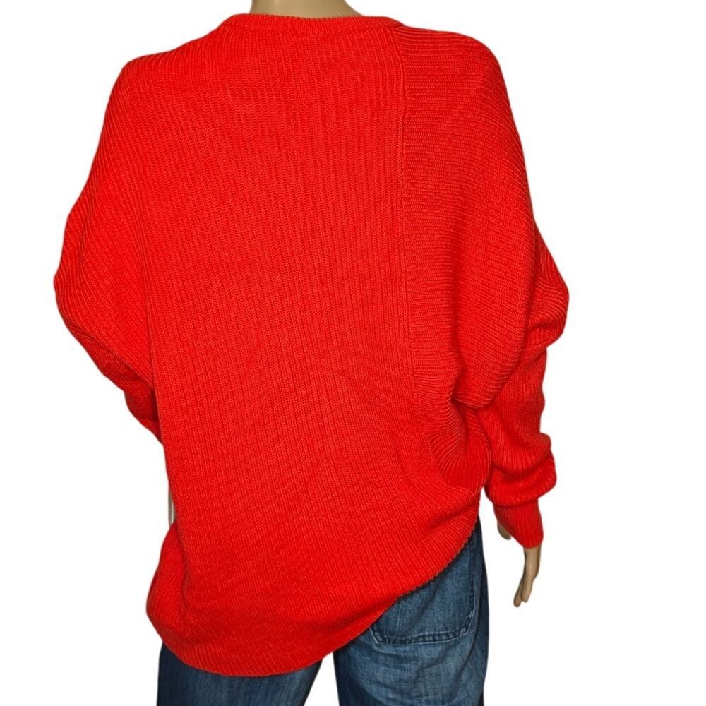 Free People Bright Orange Slouchy Ribbed Knit Sweater Women’s Size S Oversized - Picture 2 of 4